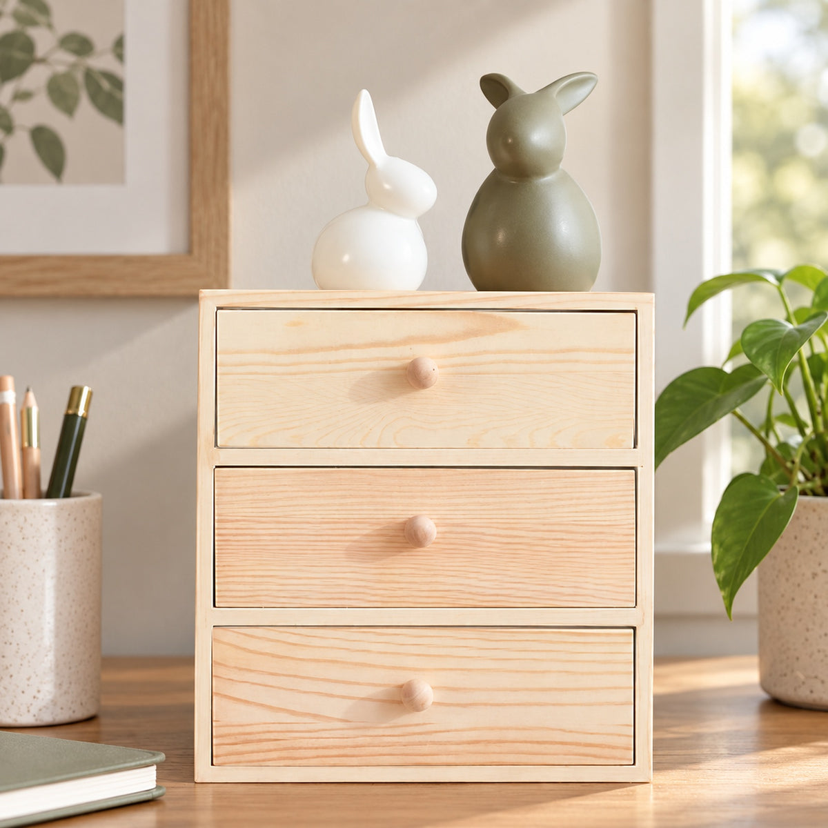 Three-Drawer Wood Desk Organizer — lifestyle