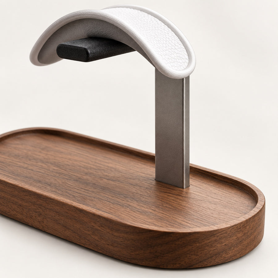 Walnut-Finish Headphone Stand with Tray Base