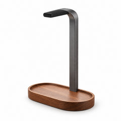 Walnut-Finish Headphone Stand with Tray Base — main